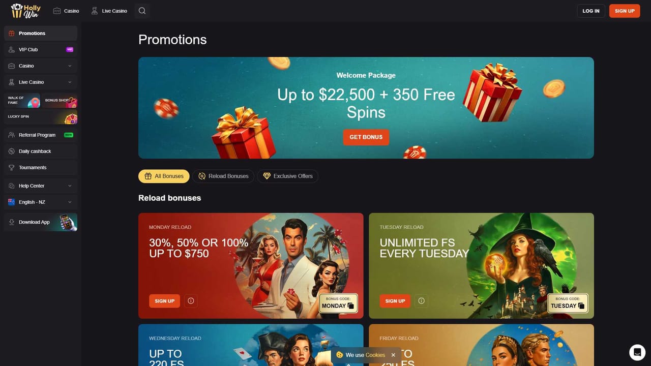 HollyWin — promotions page
